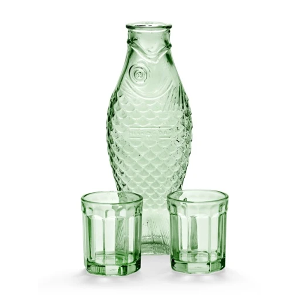 SET CARAFE + 2 GLASSES M GREEN FISH&FISH