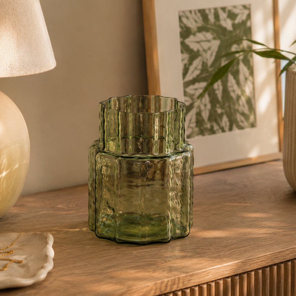 VASE N°4 GREEN TRANSPARENT WAVES