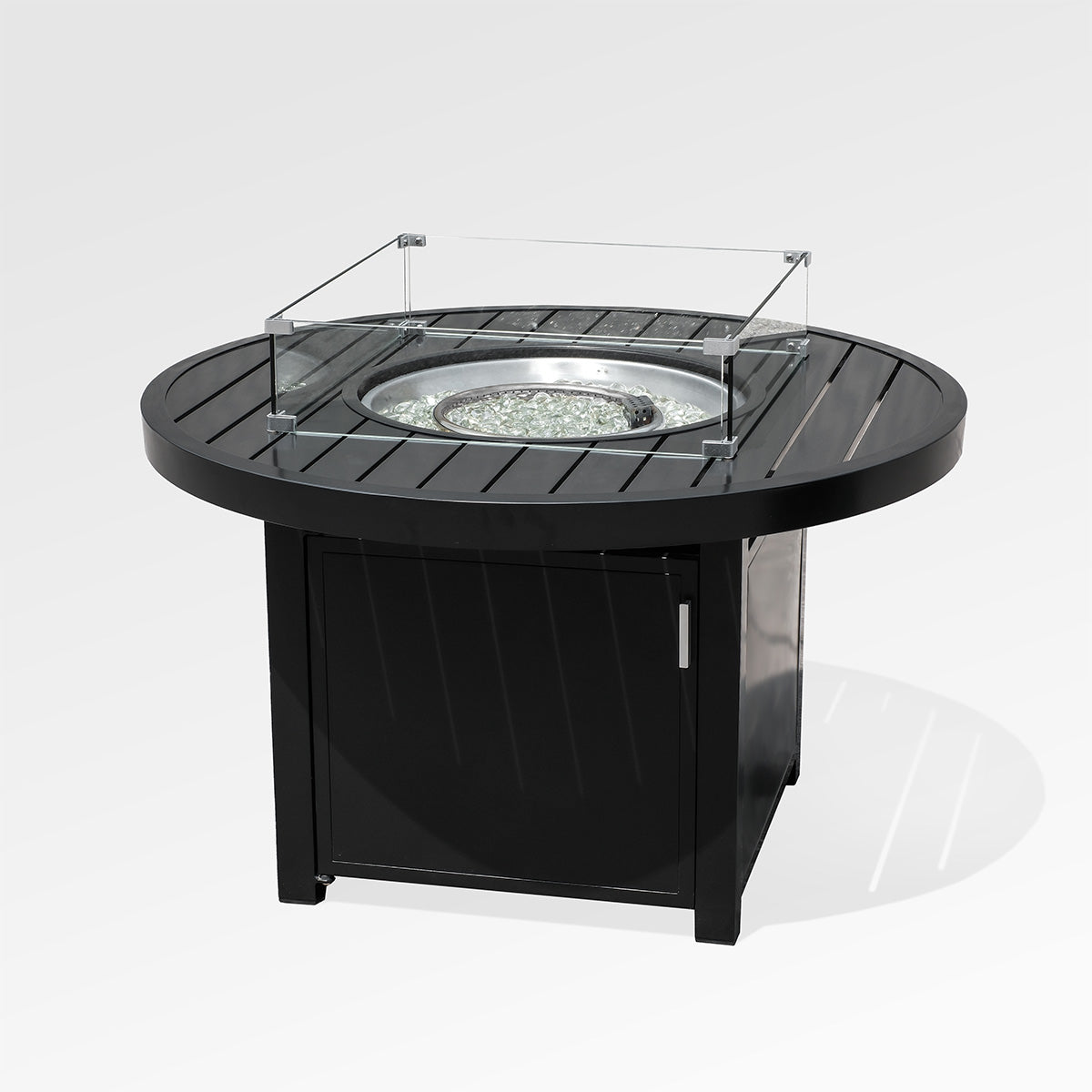 Outdoor Black Aluminum Round Fire Pit Table with Wind Guard and Cover