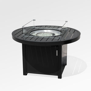 Outdoor Black Aluminum Round Fire Pit Table with Wind Guard and Cover