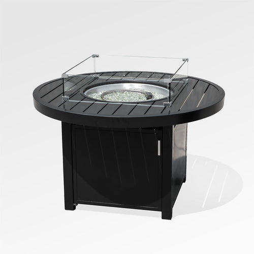 Outdoor Black Aluminum Round Fire Pit Table with Wind Guard and Cover
