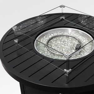 Outdoor Black Aluminum Round Fire Pit Table with Wind Guard and Cover