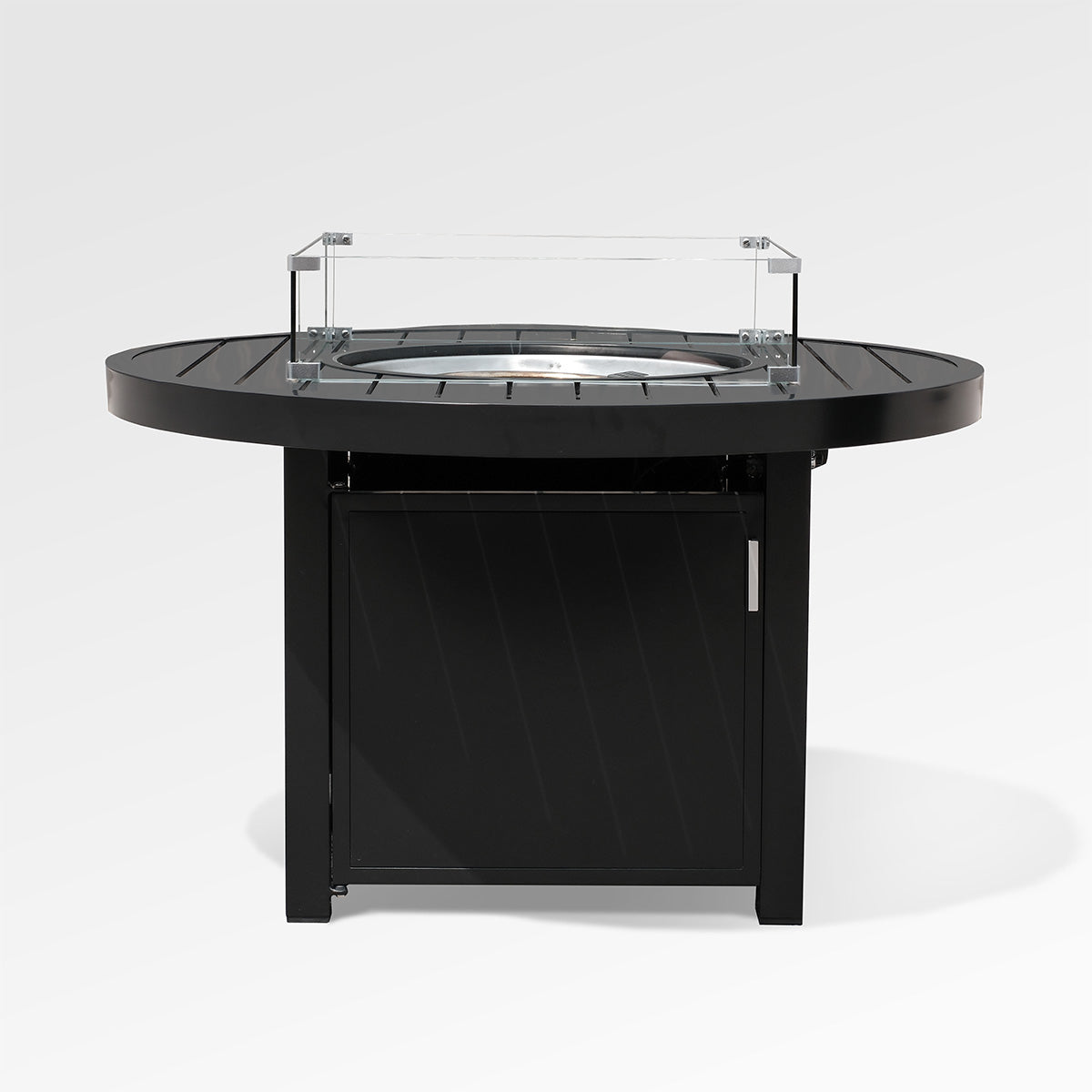Outdoor Black Aluminum Round Fire Pit Table with Wind Guard and Cover
