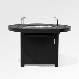 Outdoor Black Aluminum Round Fire Pit Table with Wind Guard and Cover