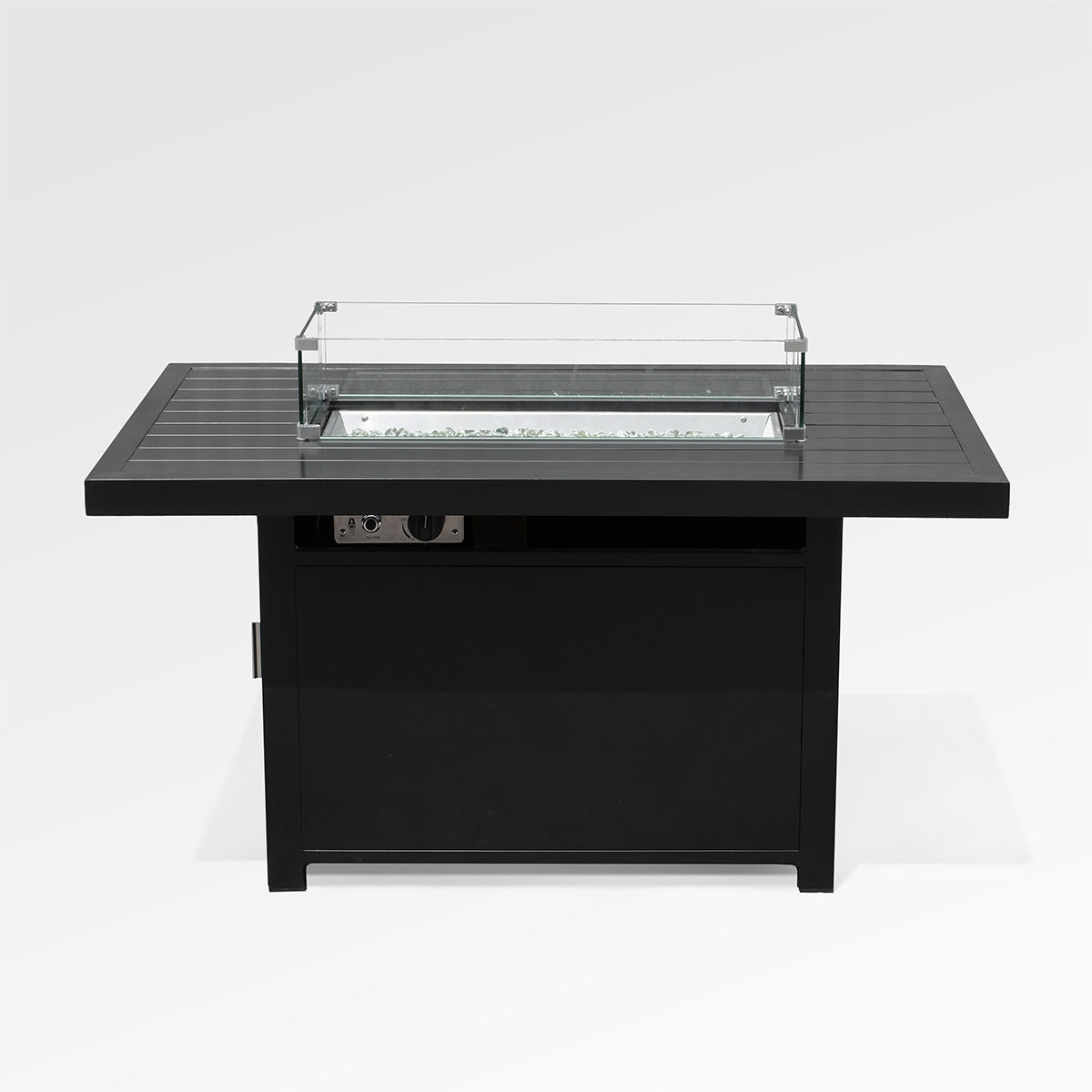 Outdoor Black Aluminum Rectangle Fire Pit Table with Wind Guard and Cover