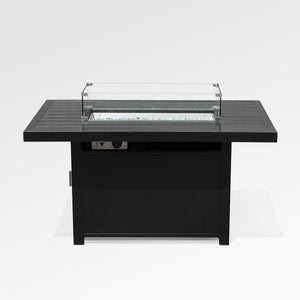 Outdoor Black Aluminum Rectangle Fire Pit Table with Wind Guard and Cover