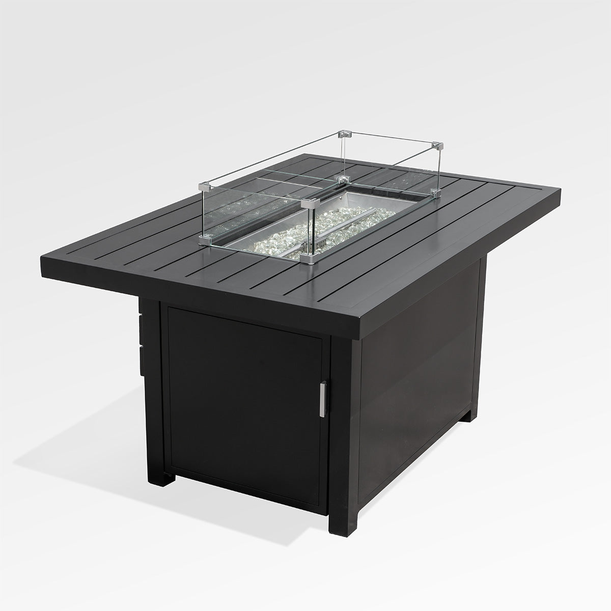 Outdoor Black Aluminum Rectangle Fire Pit Table with Wind Guard and Cover