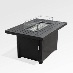 Outdoor Black Aluminum Rectangle Fire Pit Table with Wind Guard and Cover