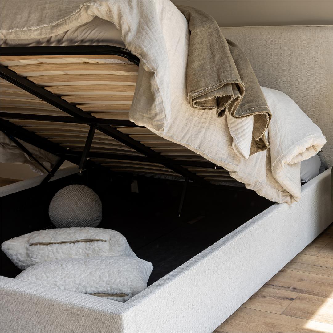 Julia King Storage Bed - Cream