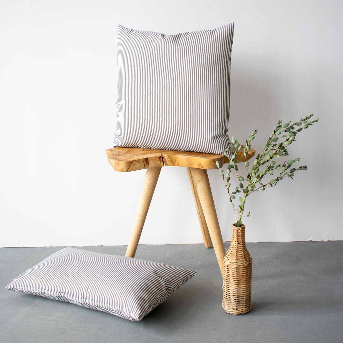 OUTDOOR PILLOW - GREY STRIPE LUMBAR