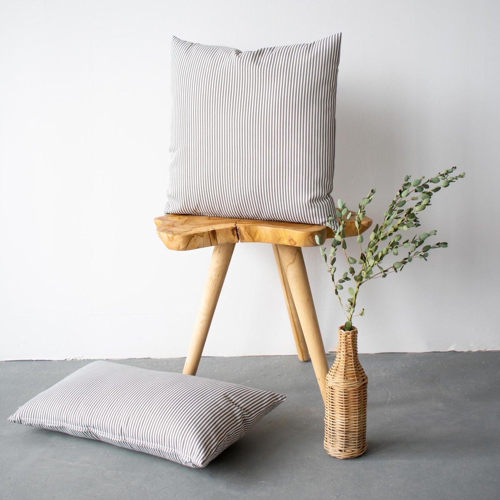 OUTDOOR PILLOW - GREY STRIPE LUMBAR