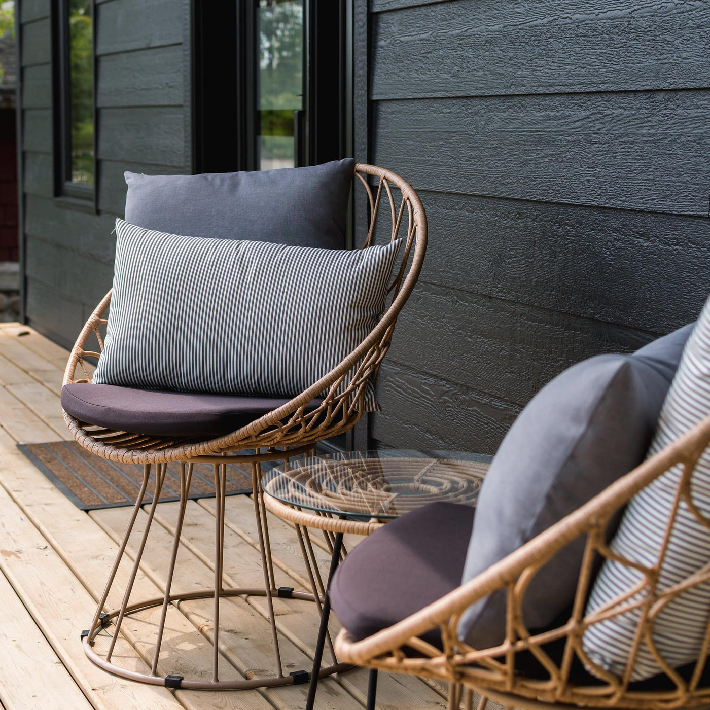 OUTDOOR PILLOW - GREY STRIPE LUMBAR