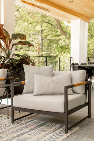 OUTDOOR PILLOW - GREY STRIPE LUMBAR